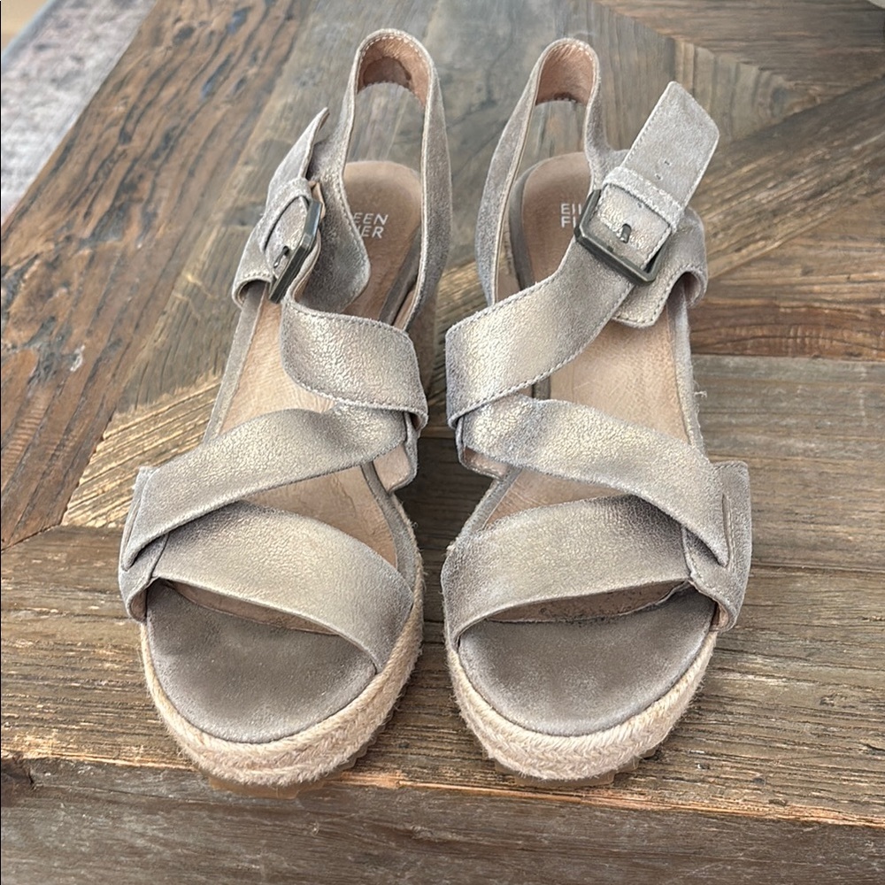 Eileen Fisher Gray Espadrille Shoes with Criss-Cross Straps